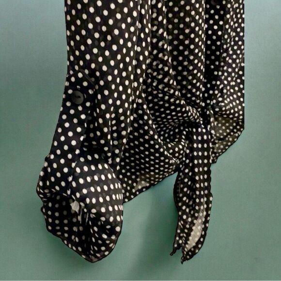 Zac & Rachel Vintage Y2K Top Black White Sheer Polka Dot Button Up Tab Sleeves S - Picture 5 of 16